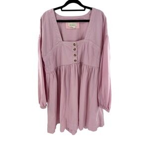 Anthropologie Pink Square Neck Button Front Babydoll Dress XL